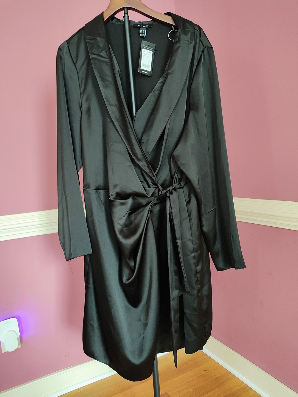New Look Black Satin Wrap Mini Dress